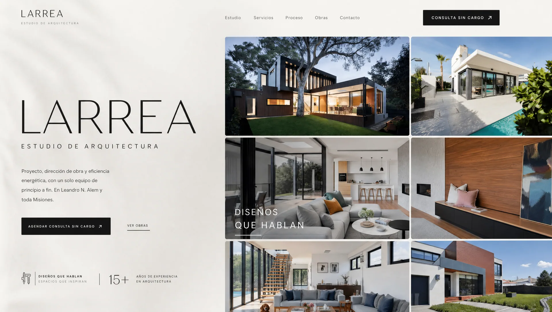 LARREA, estudio de arquitectura de Misiones: portada con mosaico de obras terminadas.